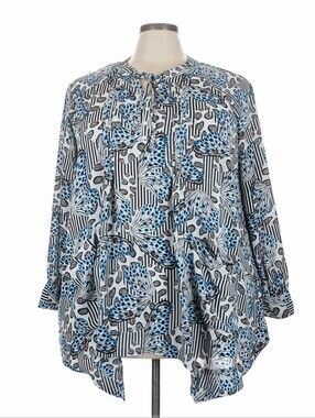 Melissa McCarthy Blue and White Butterfly-Striped Tunic